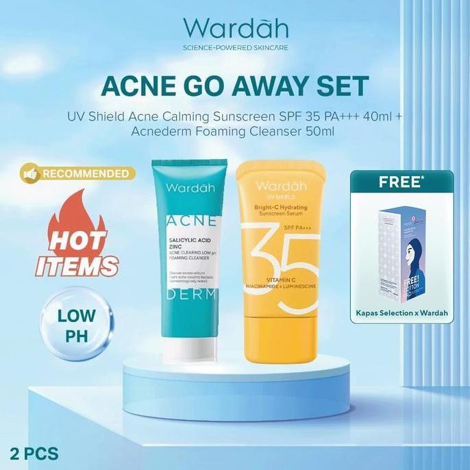 Langsung- New Wardah Paket Facial Wash Gentle Low Ph Lightening Uv Shield Sunscreen 50 Pa++++ /Spf 3