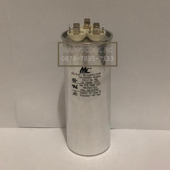 Kapasitor 50/2 uF Merk MC 3 kaki Capacitor AC 50/2 mikro