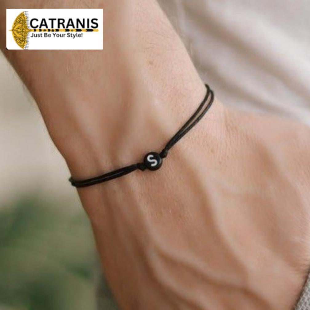 SUPER DEAL Gelang Huruf Gelang Inisial Gelang Huruf Bulat Hitam Gelang Tali Korea Waterproof