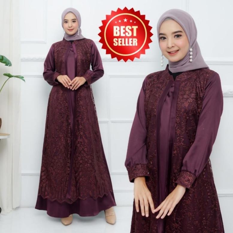 (TR01) Gamis Brukat Tile Rompi / Gamis Brukat Muslim / Gamis Model Rompi Ukuran M - XXXL (JUMBO)
