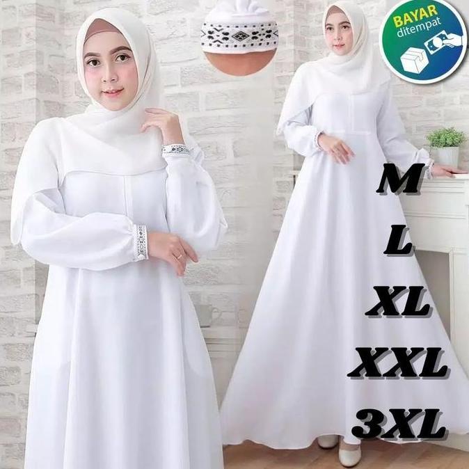 Terlaris Gamis Putih Polos Nabila Maxi Dress Muslim Wanita / Gamis Crinkle Airflow Jumbo Ld 120 / Ga