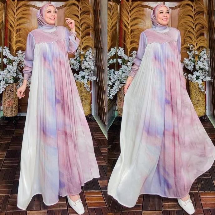 Sekarangaja- Minawari Dress Set Hijab Dress Lebaran By Ohc   Dress Shimer Organza Premium Cantik Gam