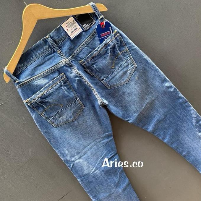 Larisyaa- Bomboogie Celana Jeans Panjang Pria Bom Bogie Series Blue Ice Biru Denim Slimfit Cowok Mud