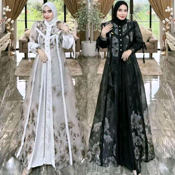 Premium Fajrina Dres Gamis Muslimah Terbuat Dari Bahan Royal Twist Mix Organza Nyaman Mewah Elegan R