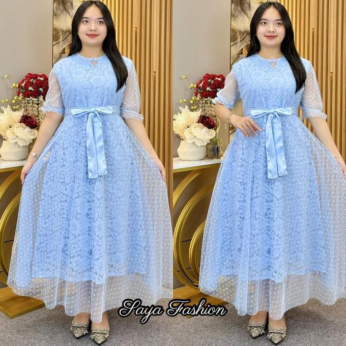 DV385 - Dress Brokat Polos Putih Maxi Mewah 20110 Casual Kombinasi Tutu Pesta Wanita