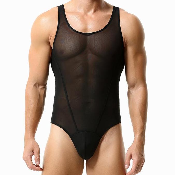 Lansungkirim- Bodysuit Pria - String Back - Semi Transparan - 3 Warna