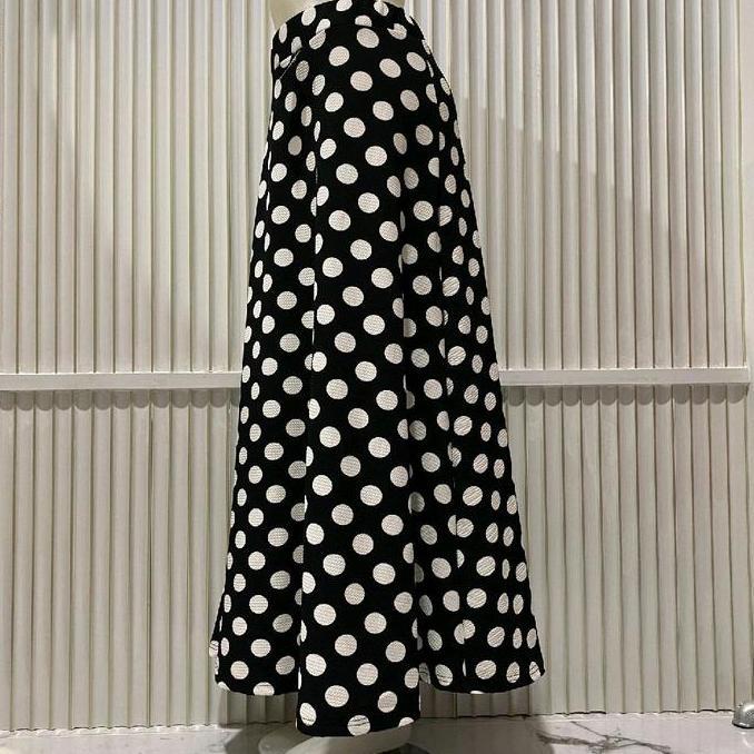 DS269 >> Rok Panjang Wanita Motif Polkadot Pinggang Full Karet Bahan Wafel