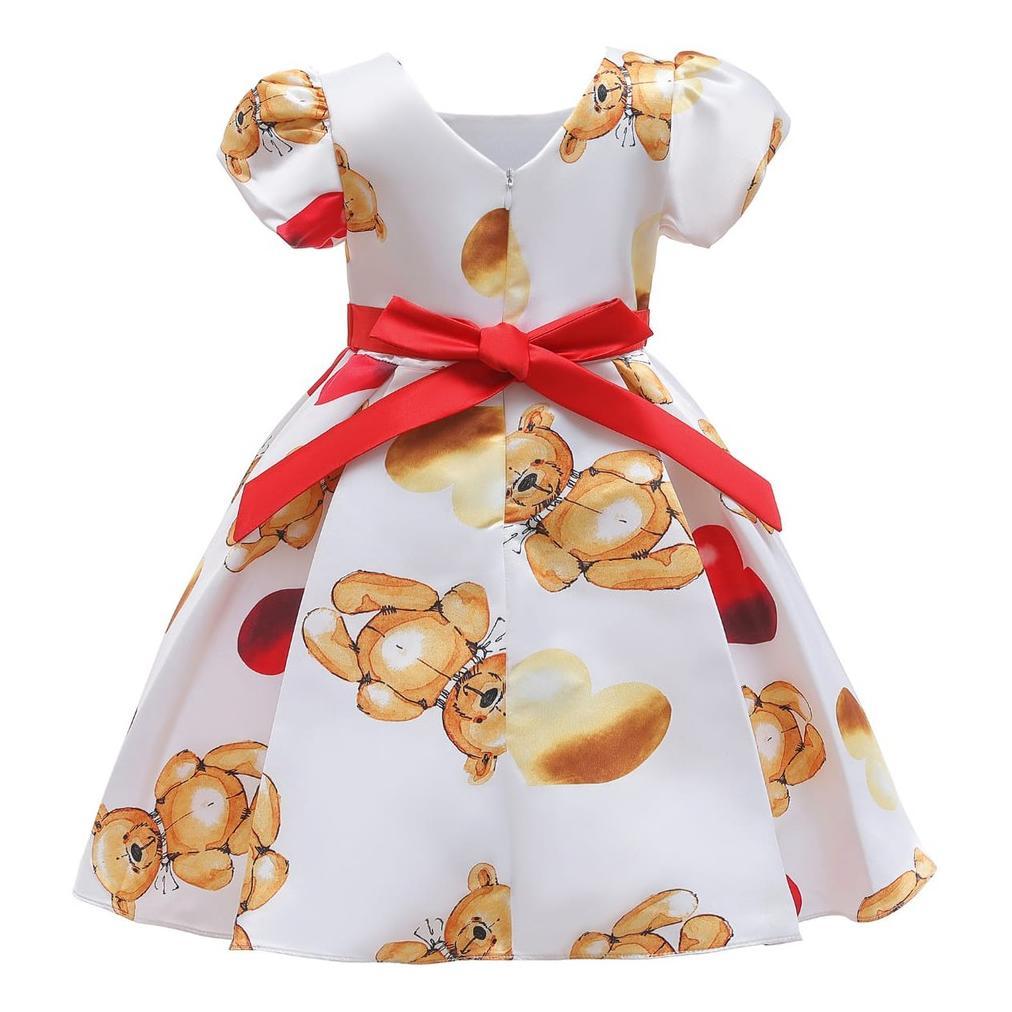PRINCESS BEAR DRESS / DRES GAUN PESTA ANAK PEREMPUAN MOTIF BONEKA BERUANG PUTIH NUDE KOREA IMPOR