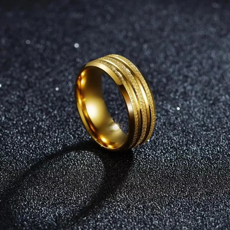 Frosted Gold Ring Men and Women Stainless Steel Gold-Plated Couple Ring Jewelry Wholesale