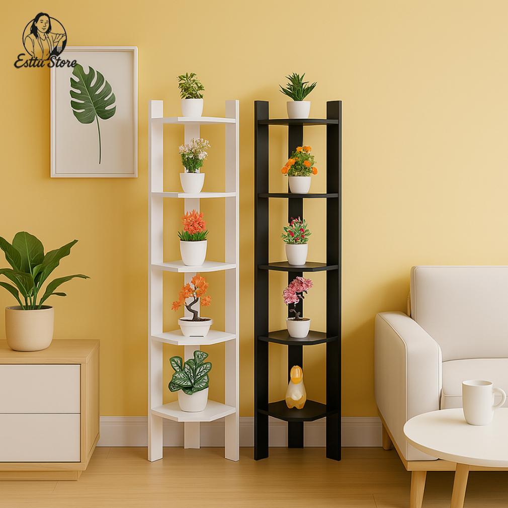 Rak Bunga Sudut 5 susun/Rak bunga pojok lantai/Rak bunga kayu Tinggi 120 cm