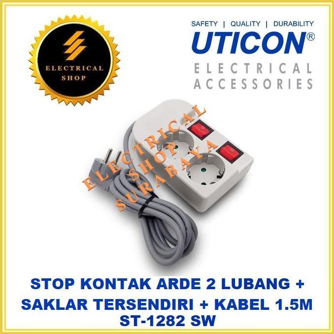 Promo UTICON STOP KONTAK CP 2 LUBANG ST 1282 SW + SAKLAR KABEL (ST-1282SW) Diskon
