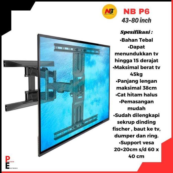 (DS) Bracket TV Lengan Breket TV Swivel 40-80 inch North Bayou P6 Bracket TV Universal