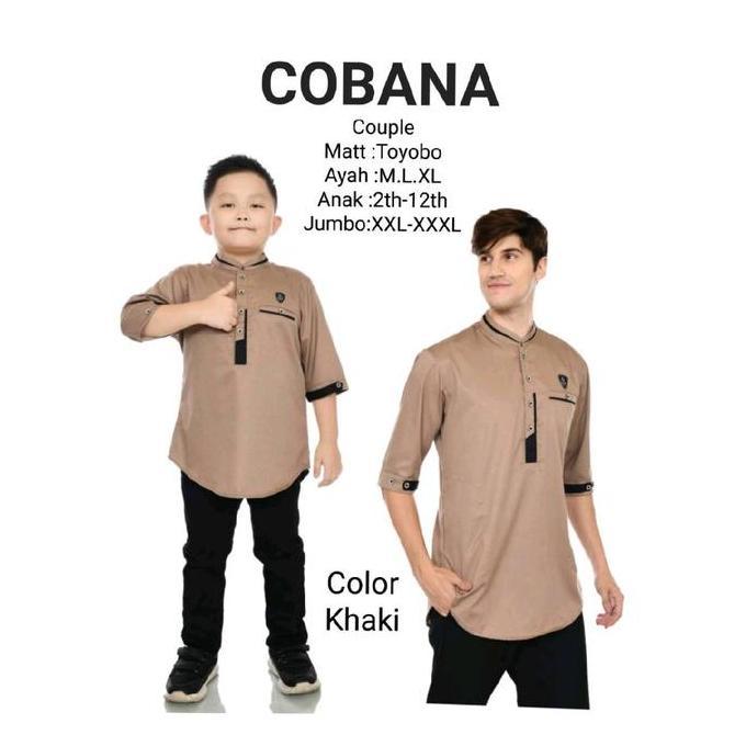 baju koko kurta cobana couple anak dan ayah warna biru denim terviral bahan Toyobo fodu original