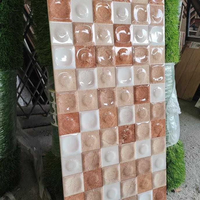 KERAMIK DINDING 30X60 GLOSSY LINGKARAN BULAT TIMBUL COKLAT - MULIA murah