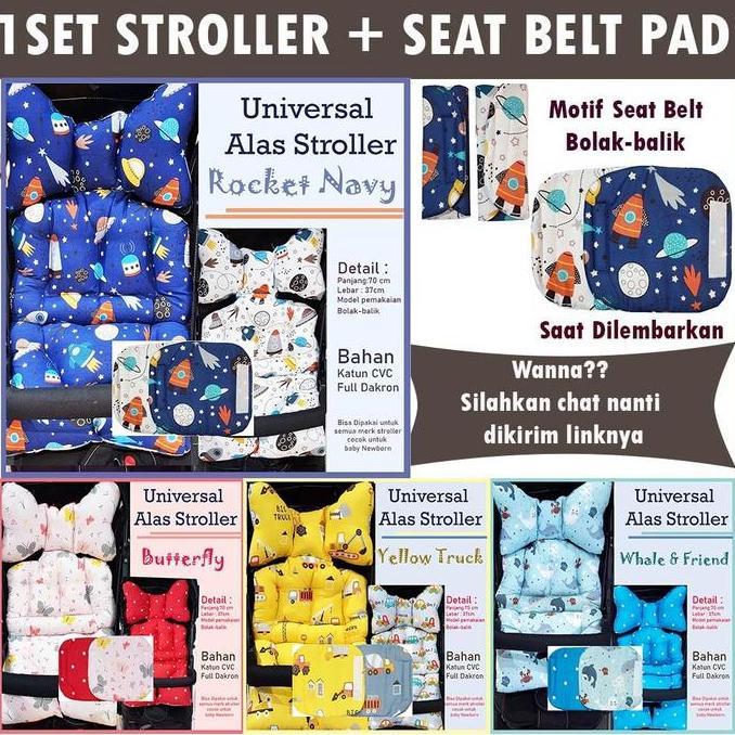 1SET STROLLER PAD + SEAT PAD BELT motif bolak-balik Best Seller