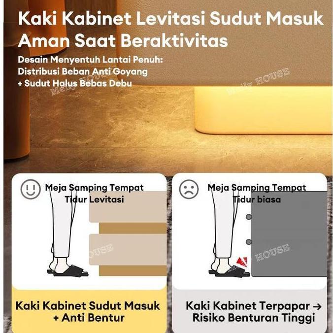 CARADA TETE Meja Nakas Meja Samping Tempat Tidur dengan Charging USB LED Wireless Charging Minimalis