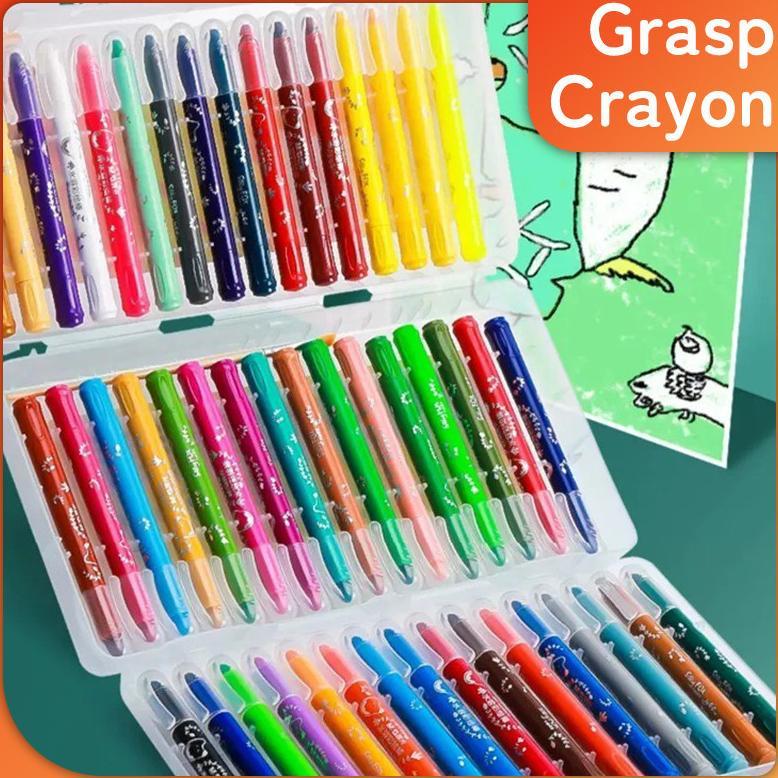 Grasp Crayon 12/24/36/48 Warna mata KECIL mata SEDANG Krayon Lembut Water Soluble Crayon