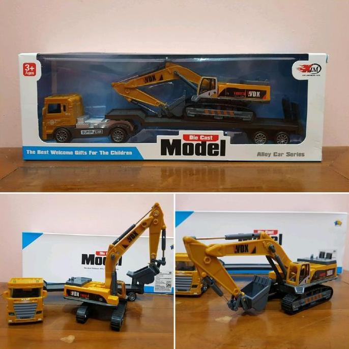 Promo Mainan Set Diecast Truck Angkut Excavator - Diecast Excavator - Diecast Mobil Truk Cod