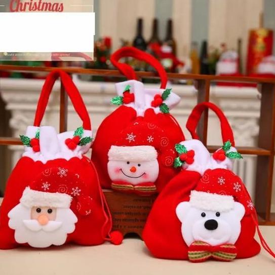 .........] Tas Serut Natal / Goodie Bag Gift Christmas Motif Santa Rusa - 20x23