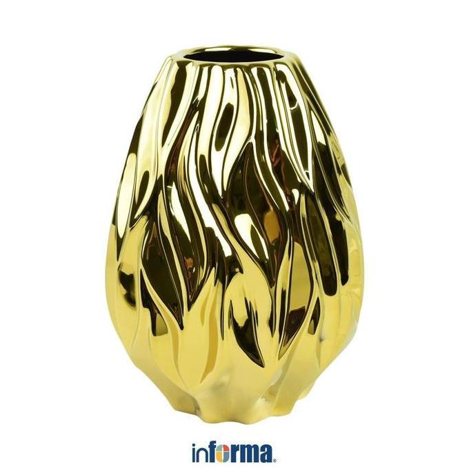 Promo Informa Vas Keramik 25 cm Flaming - Gold Bunga Hias Pot Pajangan Rumah Dekorasi Ruangan Tempat