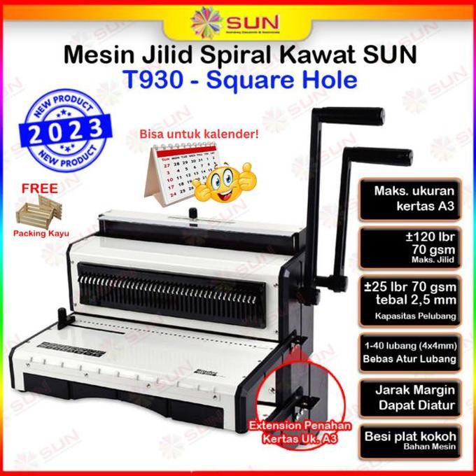 Mesin Jilid Spiral Kawat Hardcover Kalender A3 Heavy Duty T930 Lubang Bulat / Kotak