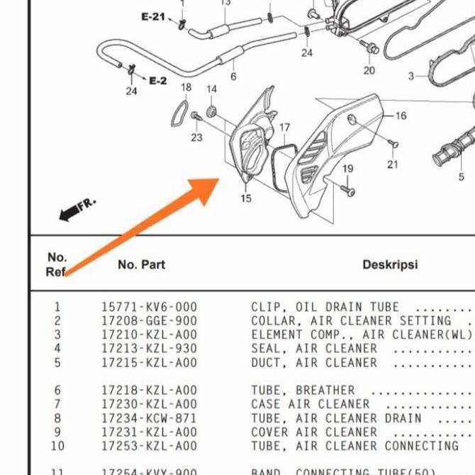 Duct L Cover saluran udara lapis dalam spacy ORI 19741-KZL-930