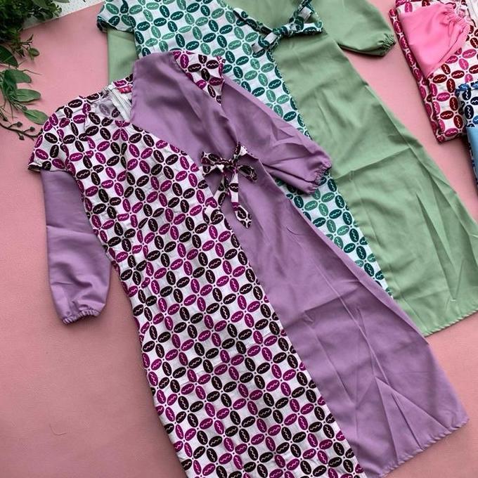 Batik Kids New Gamis Azzahra Hijab Friendly Bahan Rayon Adem Cocok Buat si Kecil Kombinasi Polos Lil