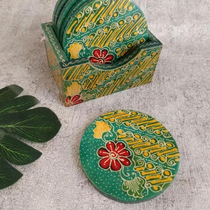 Tatakan Gelas motif batik set/tatakan gelas kayu/ coaster LC