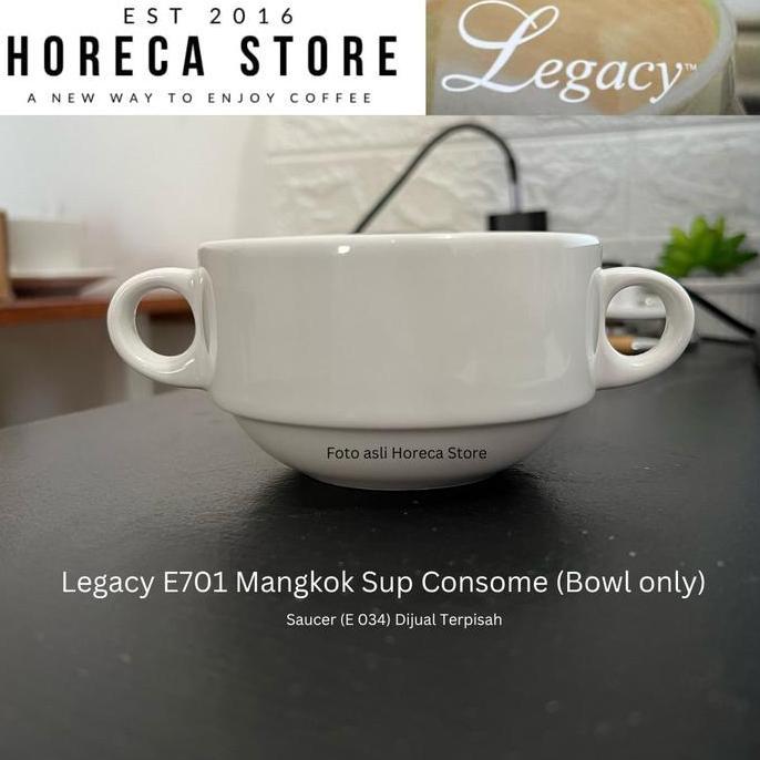 LEGACY E701 Porcelain Soup Cup Consome 2 Handle 280ml - Mangkok Zuppa Soup keramik dengan 2 gagang h