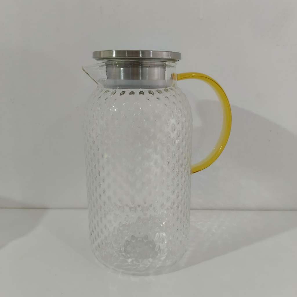 Pink Ocean Teko Kaca Pitcher Borosilicate 1.5L Tahan Panas Ergonomis Penutup Stainless Steel