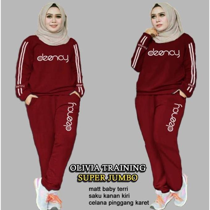 PIK - Setelan Olahraga Wanita Hijab Marimar Olivia M L XL  XXL 3XL Training Baju Celana Kaos Muslim 