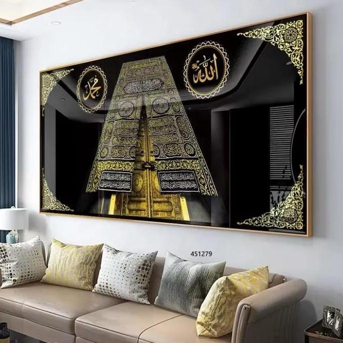 Terlaris Lukisan Porcelain 5D Diamond Motif Kabah Islami Kaligrafi Islam Pajangan Dinding Mewah Eleg