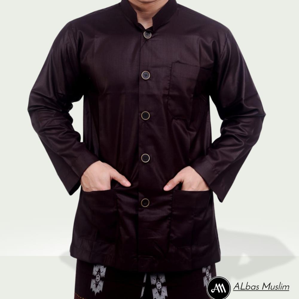 fast delivery baju koko pria lengan panjang haibah polos jumbo saku depan matt toyobo warna putih tu