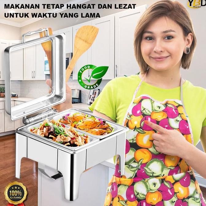 YBD - Roll top prasmanan Chafing dish 6 Liter | bulat kaca & segi kecil kaca | rolltop tempat penyim
