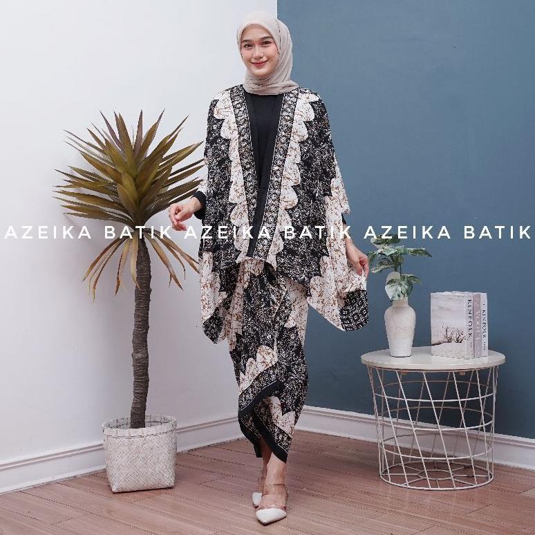 Cardigan Batik Wanita One Set Rok Lilit Baju Kondangan Kekinian Outer Batik Kimono Set Kebaya Modern