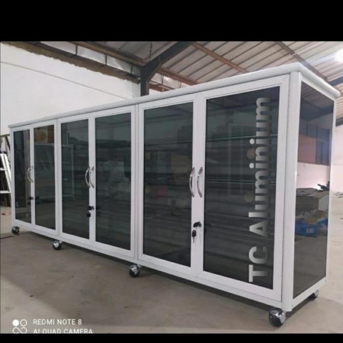 OK TC ALUMINIUM LS22 200X38X80 S B W LEMARI RAK SEPATU 4 SUSUN ALUMINUM HOLLOW KIPAS 20U 6 PINTU MUA