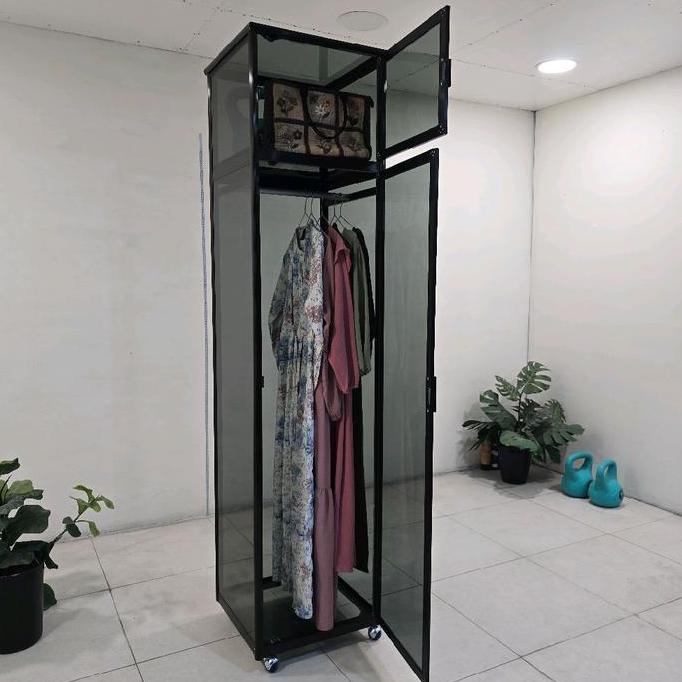 '' TC ALUMINIUM LB 50X55X210 B LEMARI RAK BAJU ALUMINIUM 20U COKLAT DARK BRONZE FULL KACA RIBEN 3 MM