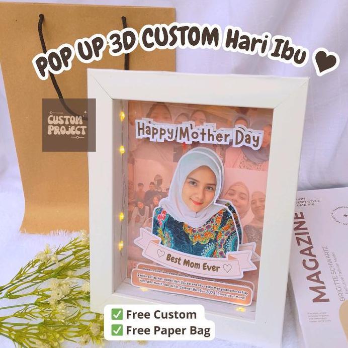 Pop up Frame 3d  Custom - Kado ulang tahun,Hari Ibu, Wisuda Kado hari guru Kado mewah gift pop up wi