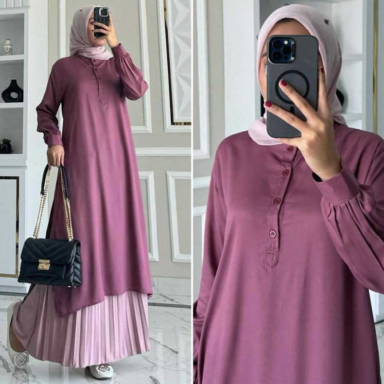 Original Kalea Tunik By Zalfa Outfit / Long Tunik Rayon Twill Polos Premium