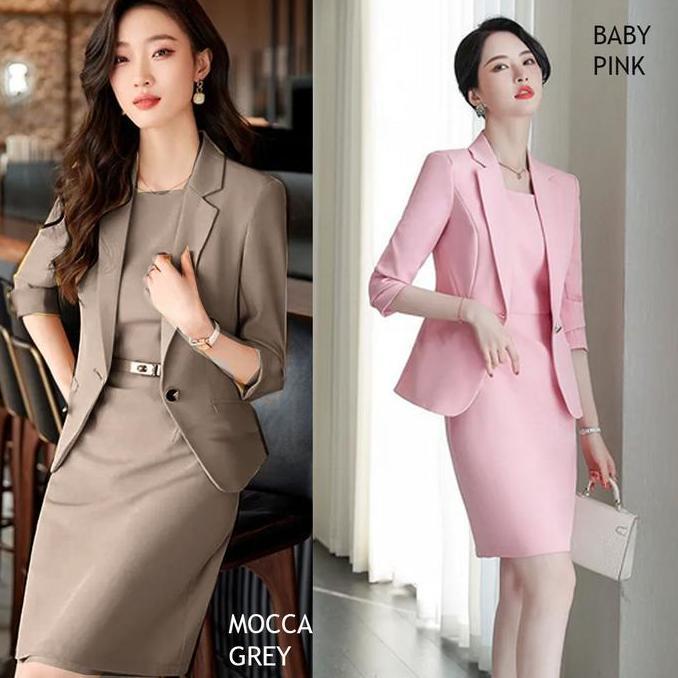 DV136 - Setelan Blazer dan Dress Kantor Wanita
