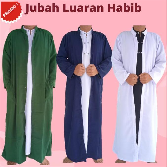 Super Sale, Jubah Gamis Luaran Muslim Panjang Habib Rompi Abu Navy Putih Pria Dewasa