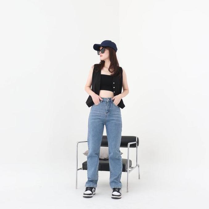 DE127 - Inha Jeans - Celana Jeans Panjang Wanita Straight Highwaist Jeans