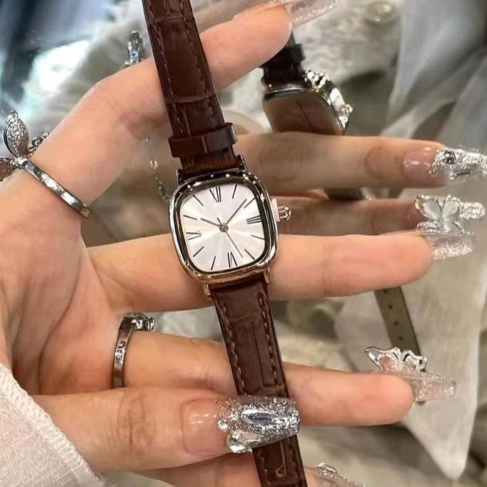 DR353 >> Jam Tangan Kulit Cewek Kotak Elegant Simple Rmw Number