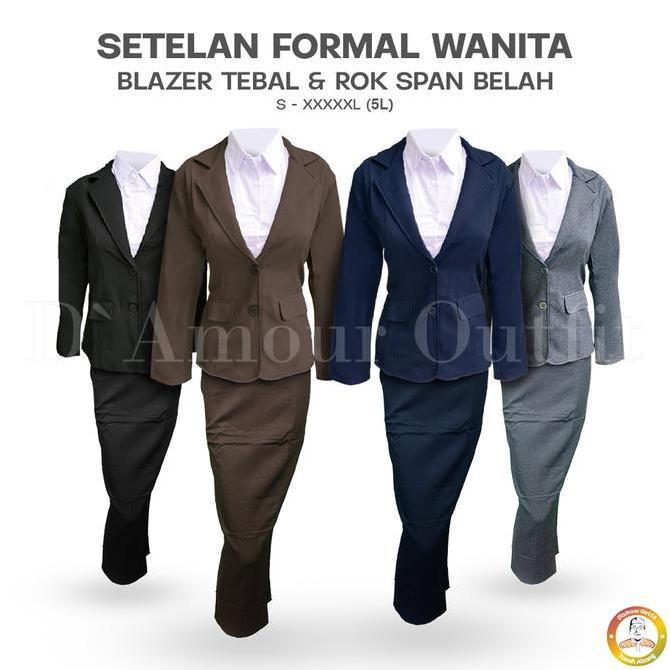 DV205 - Damour | One Set Blazer Wanita Rok Span Panjang Belah Depan | Setelan Jas Kerja Kantor Forma