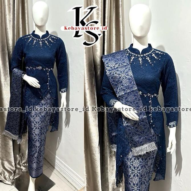 DV66 - Setelan Kebaya Brokat Kejora Payet Mewaah Mix Rok Songket - Kebaya Wisuda Brokat - Atasan Keb