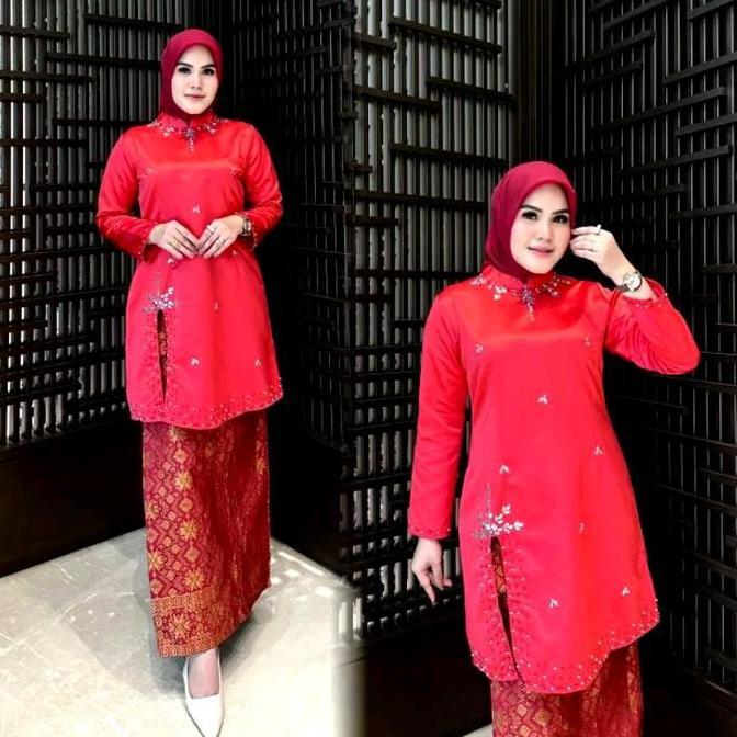 DB223 >> setelan kebaya bridal belah samping tepi payet, baju kurung malaysia rok songket span moder