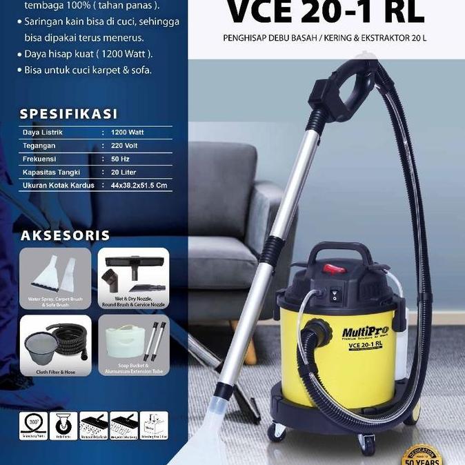 BEBAS ONGKIR - Multipro vce20-1 RL vacuum cleaner wet dry ekstraktor VCE 20 - 1