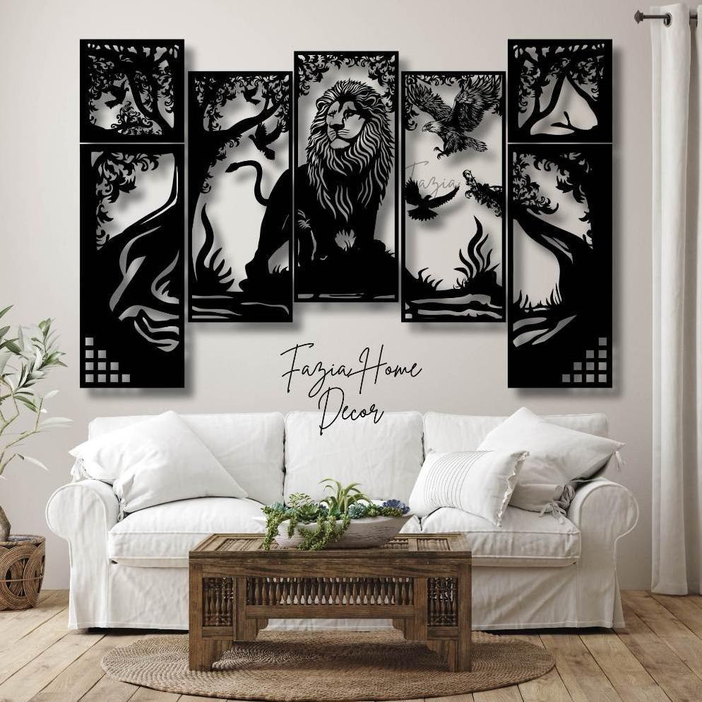 HIASAN DINDING TIGER 7 PANEL TEMA HEWAN SINGA ELANG MERPATI