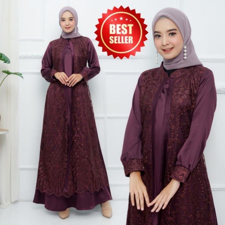 (TR01) Gamis Brukat Tile Rompi / Gamis Brukat Muslim / Gamis Model Rompi Ukuran M - XXXL (JUMBO)