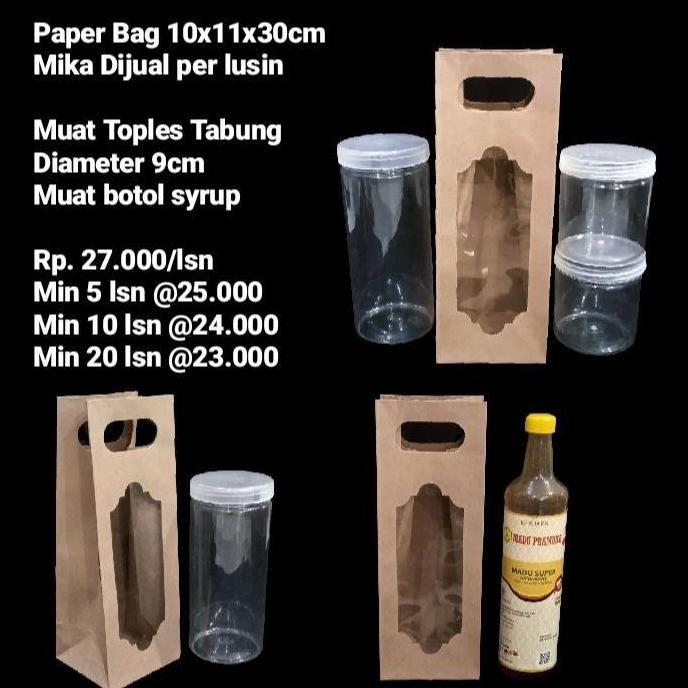 Paper Bag 10x11x30cm Mika Cocok utk Botol Syrup Dijual per lusin